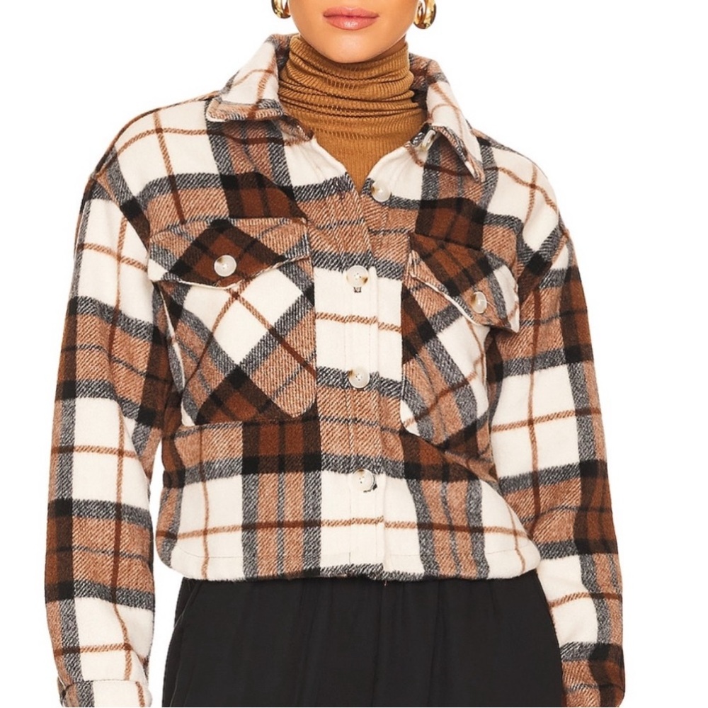 Revolve x Blank NYC Plaid Cropped Shacket in All The Best size small